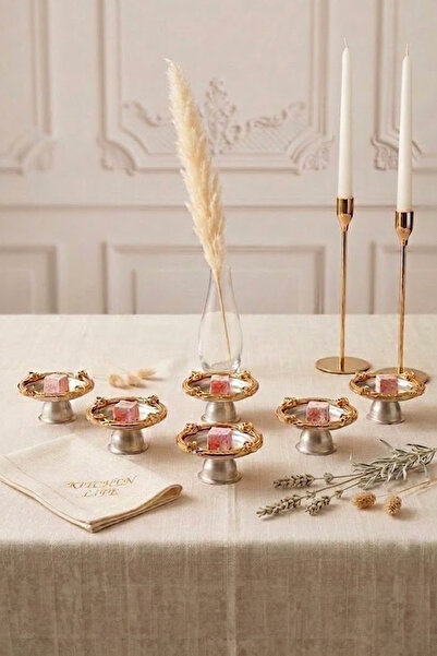 Kitchen Life 6-Piece Gold Metal Turkish Delight Holder with Stand, Macaron Ho...