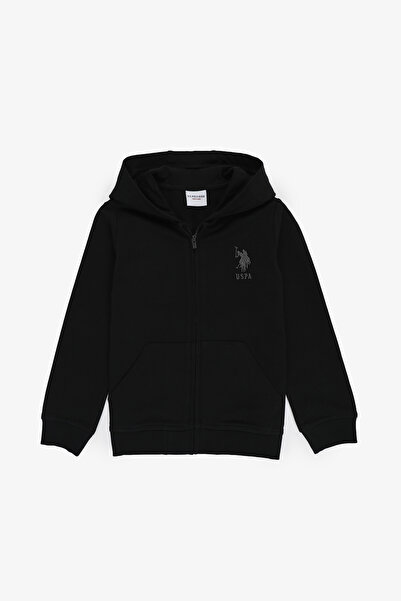 U.S. Polo Assn. Erkek Çocuk Siyah Kapüşonlu İnce Fermuarlı Basic Sweatshirt 5...