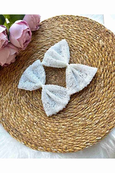 aysskids Mekana bela mašna sa šljokicama i kopčom, set od 2 komada
