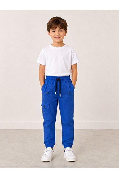 asyagiyimavm25 Erkek Çocuk Saks Mavi Cepli Jogger Pantolon Spor & Rahat Stil