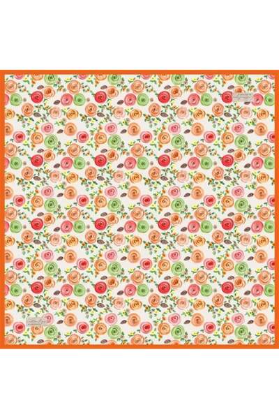 LA BOUTIQUE Sura Silk Scarf Orange Floral Pattern 2426 - 02