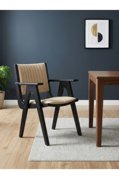 Gazzini Furniture Hugo Kapitone Döşemeli Kolçaklı Ahşap Sandalye