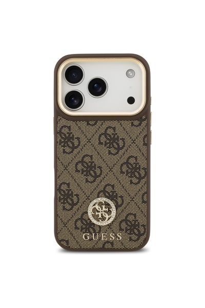 Guess Husă din piele 4G Strass Logo MagSafe pentru iPhone 17 Pro - Maro