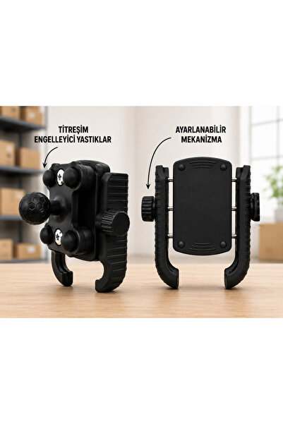 fimtech Titreşim Önleyicili Motosiklet Telefon Tutucu ( Ayna + Gidon Bağlantı)