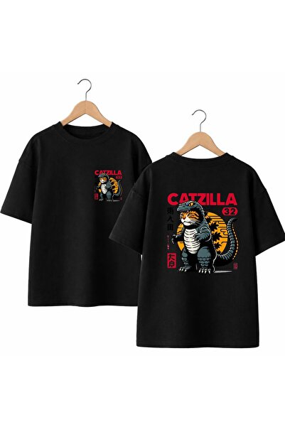playwear تي شيرت Catzılla 32 مطبوع على الظهر والصدر الأمامي مصنوع من القطن بن...