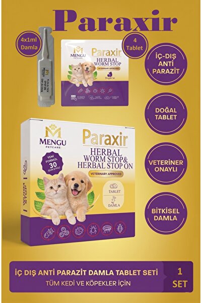 mengu petcare Paraxir Kedi Köpek İç Dış Anti Parazit Uzaklaştırıcı Bitkisel D...
