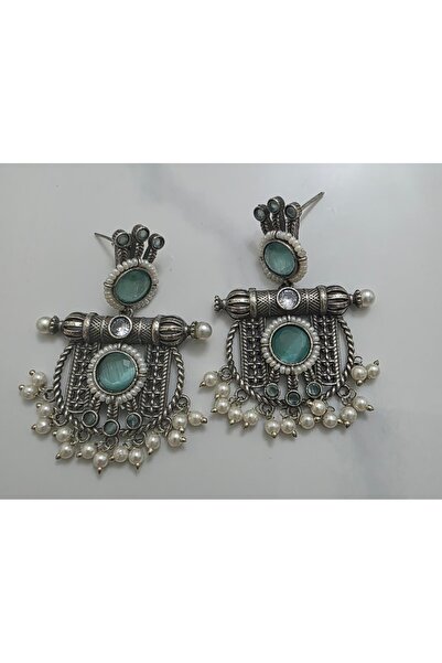 NirVee Handcrafted Oxidized Silver Dangler Earrings with Azure Stones & Pearls