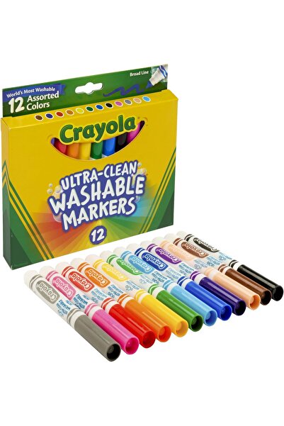 Crayola أقلام تحديد فائقة النظافة قابلة للغسل، 12 قطعة، برأس عريض، متعددة الأ...