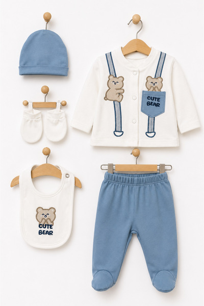 My Babies Label Cute Bear Strap Detailed Baby Boy Hospital Discharge Set
