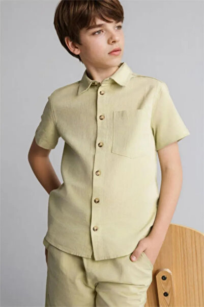 DeFacto Oversized Linen Blend Polo Collar Shirt for Boys H3486A826Hs