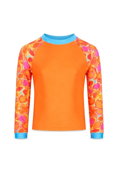 Ozmoz By Mukadder Özden Uv Protection Orange Long Sleeve Unisex Kids Swimmer Top