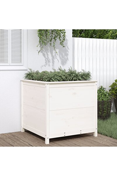 vidaxl Jardiniera de gradina, alb, 82,5x82,5x78 cm, lemn masiv de pin