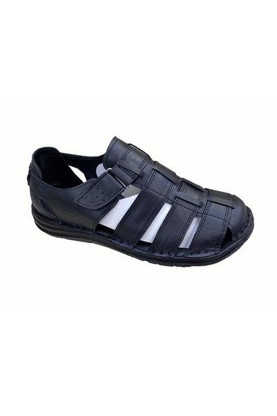 SULA Large Size 45 46 Sandals Leather Black Inner Lining Stitched Polyurethane Sole