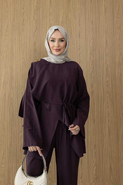 MYSUİT PREMİUM KALİTE TENCEL KUMAŞ ŞALLI ÇİÇEK BROŞ DETAYLI PANTOLON TAKIM