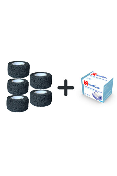 Nextone medikal 5 Adet Siyah Cohesive Çoban Bandaj + 1 Adet Kağıt Flaster - D...