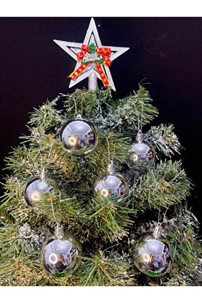 ENG PARTİ DÜNYASI Silver Color Christmas Tree Ornament 6cm Set of 6 – Shiny S...