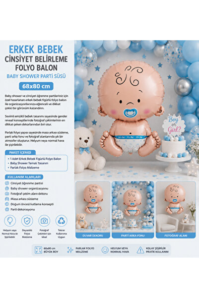 TATLI GÜNLER Erkek Bebek Cinsiyet Belirleme Folyo Balon Baby Shower Parti Süsü