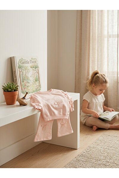 INFANT Set pantaloni si bluzita cu dantela si fundite - 6 culori disponibile