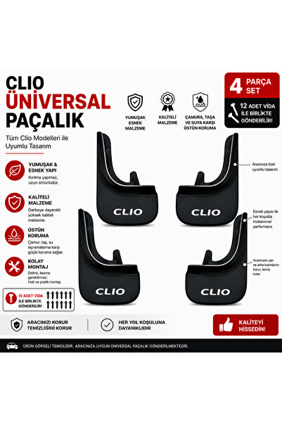 CarEste Renault Clio Uyumlu Üniversal Paçalık Seti 4 Parça Esnek Çamurluk Kor...