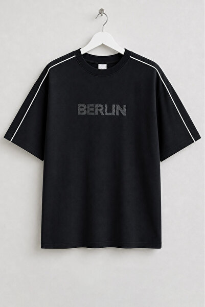 Edwox Tricou bărbătesc din bumbac cu imprimeu Berlin, negru, Cd183