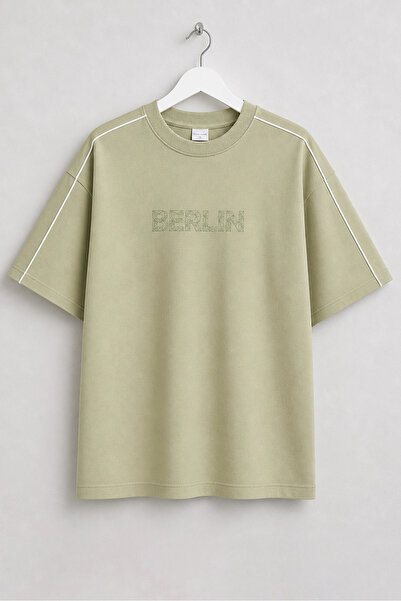 Edwox Tricou bărbătesc din bumbac cu imprimeu Berlin, verde Cd183