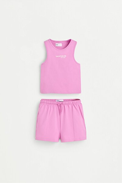 Written crop top and shorts set