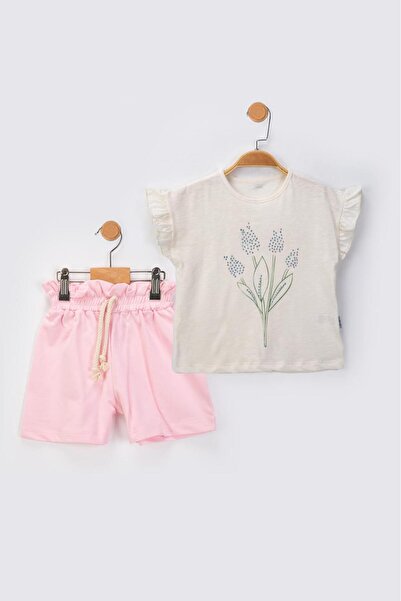 baby flamindo Summer Tulip Flower & Stone Printed Shorts for Girls Set