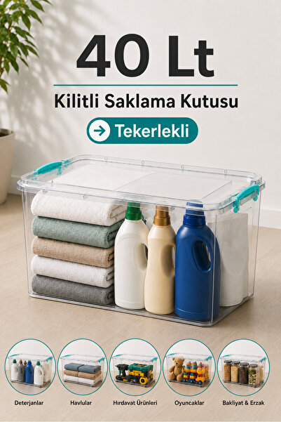 naturelove 40 Lt Tekerlekli Kilitli Saklama Kutusu - Çok Amaçlı Düzenleyici E...