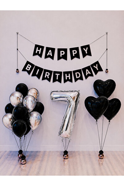 Balonsan Happy Birthday Silver Balloon Set -7-
