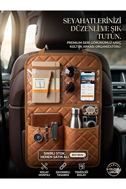 GenelTedarik Organizator pentru spătarul scaunului auto din piele maronie, Or...