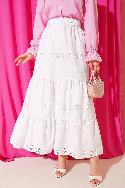 Lavanta Tekstil Belted Embroidered Layered Skirt