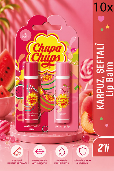 Chupa Chups Lip Balm Dudak Bakım Kremi 4gr Karpuz Ve Şeftali 10 Adet