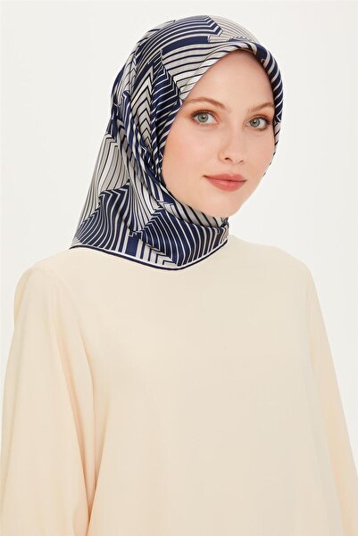 Armine Silk Scarf 2025 Winter - 9218-03 Navy Blue Gray Sura