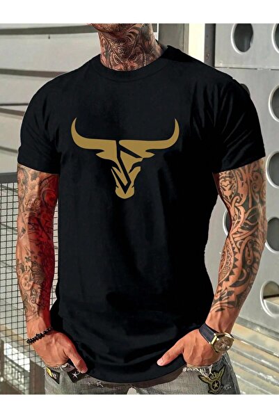 bolivia's Men's Heavyweight Bull Head Graphic T-Shirt - Black & Golden Bull P...