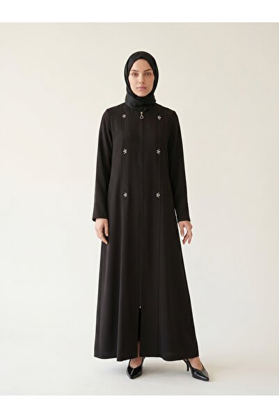 Beyza Giyim 9554 Ferace Pile Detaylı Siyah