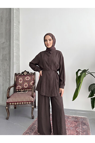 Naknaku بدلة مع بنطلون مطوي من الأمام والخلف - بني
