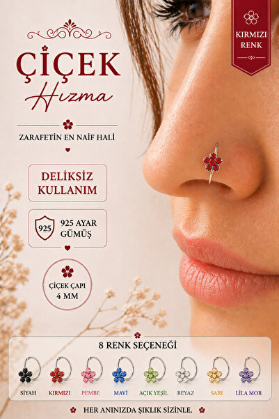 Sacce Scarves&Accessories 925 Ayar Gümüş Çiçek Halka Hızma Deliksiz ve Delikl...