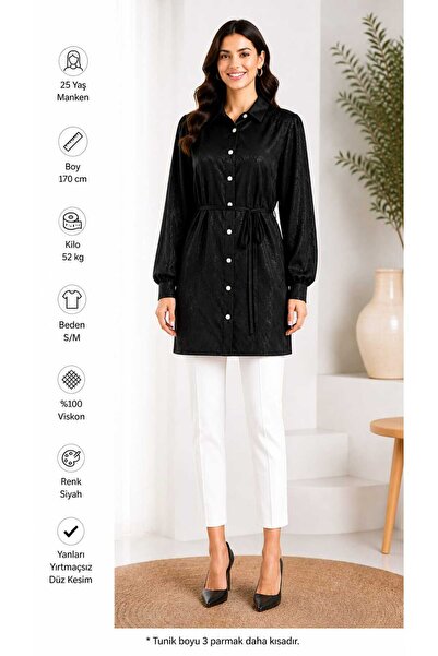 LOVE BEL BAĞLAMALI DESENLİ TAŞ DETAYLI TUNIK GÖMLEK