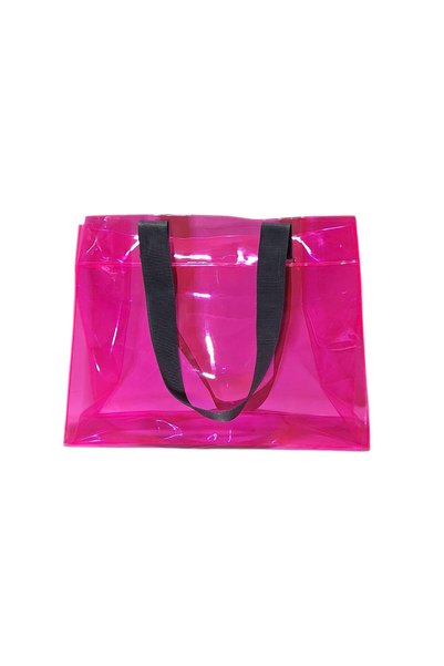 RM Promosyon R&M Promotional Waterproof Transparent Pvc Women's Beach and Shoulder Bag - Pink (3 Different Color Handle Options)