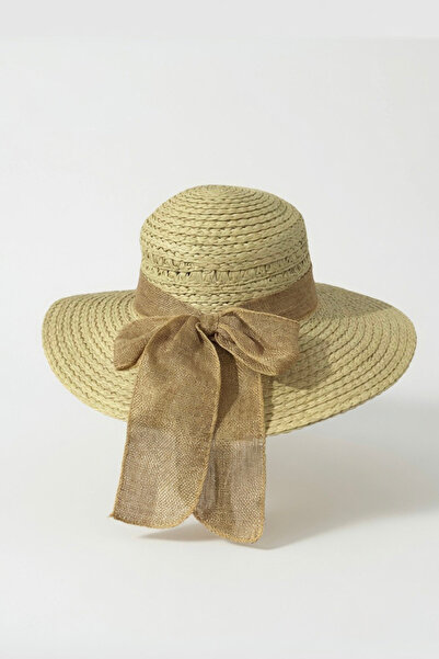 Mollycrush Luxury Women's Beige Straw Sun Hat with Tape Detail |   Wide-Brimm...