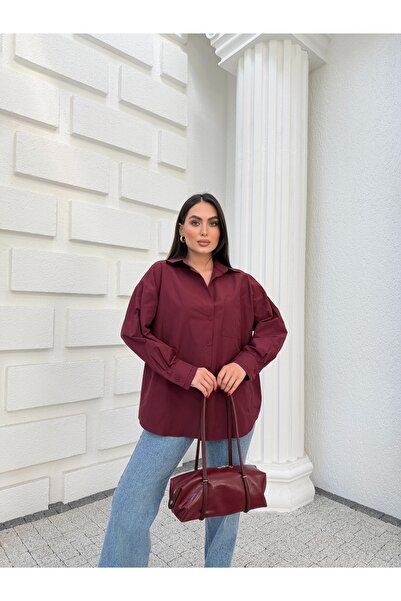 Myra Fashion Oversize Poplin Gömlek Çift Cepli Geniş Kesim Uzun Kol Bluz Kadı...
