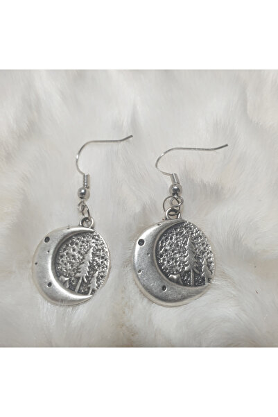 Ororabutik Orora Fairycore Silver Color Moon and Tree Figured Earring Set