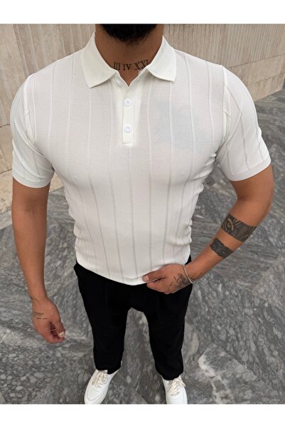 PEERLESS STORE Polo Collar Fine Line Detailed Knitwear