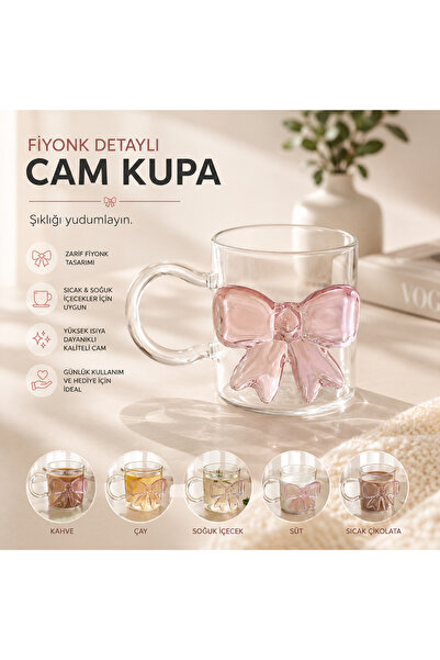 ARVALE LUNESSA Pembe Fiyonk Detaylı Şeffaf Cam Kupa