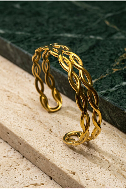 Velcari Women's Double Spiral Braided Chain Gold Color Adjustable Wide Bracelet