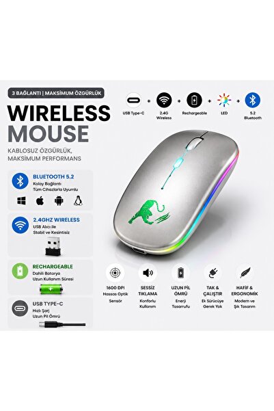 Tastech JNG-5012M Kablosuz Şarjlı Mouse Çift Modlu Bluetooth ve 2.4 Ghz Usb W...