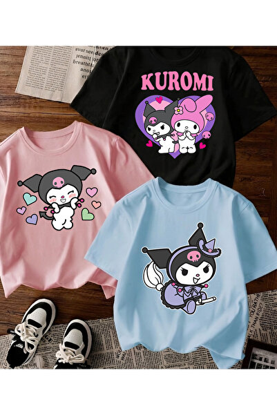 MAGORS KUROMI BASKILI PAMUKLU KISA KOLLU 3'LÜ PAKET GENÇ VE ÇOCUK TSHIRT
