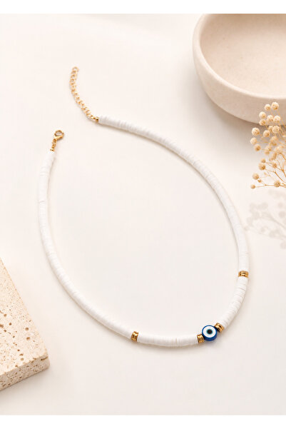 Archhazel Jewelery Archhazel Jewelry White Fimo Necklace with Evil Eye Beads ...