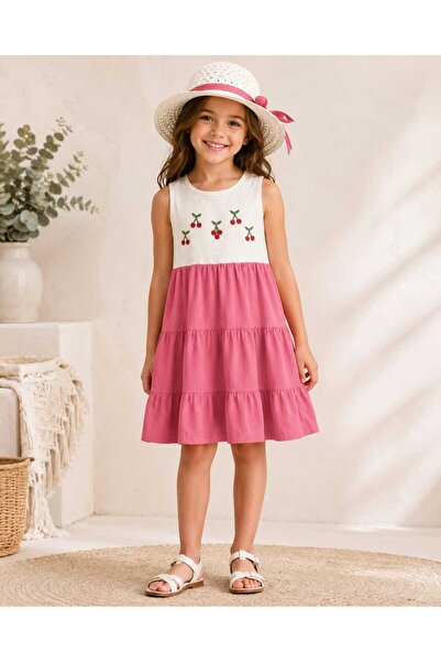 kidsense Girl's Cherry Embroidered Hat and Summer Dress