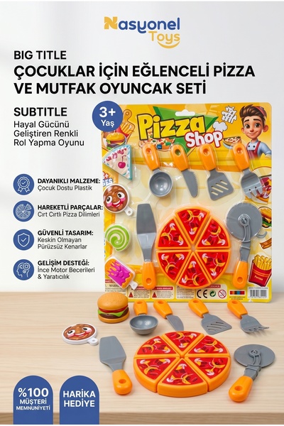 NASYONEL TOYS Çocuklar İçin Eğlenceli Pizza Yapım ve Mutfak Oyuncak Seti